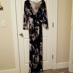 Navy Floral Watercolor Print Dress